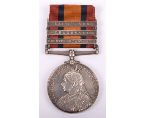 Queens South Africa Medal Kings Royal Rifle Corps, medal with three clasps, Defence of Ladysmith, Transvaal and Laings Nek, m