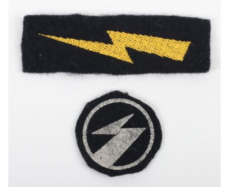 British Union of Fascists (B.U.F) Cloth Insignia, machine embroidered yellow lightning bolt insignia on black wool backing. W