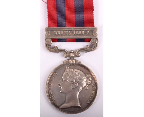 Indian General Service Medal 1854-95 Hampshire Regiment, medal with single clasp Burma 1885-7, awarded to “1522 Pte F Dimmer 