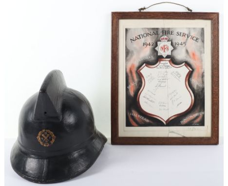 WW2 British Home Front Sevenoaks Rural Fire Brigade Helmet &amp; Citation, interesting black covered cork fire helmet with go