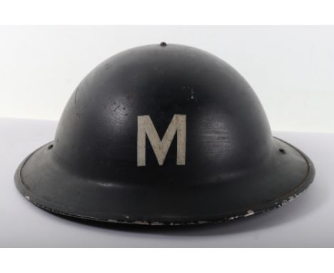 WW2 British Home Front Messengers Steel Helmet, good example of a black painted Home Front pattern steel helmet with white st