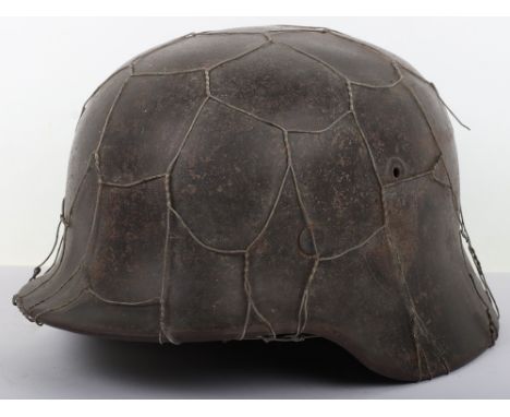 WW2 German Army M-40 Steel Combat Helmet with Chicken Wire Basket, sleepy untouched example of a standard M-40 pattern combat