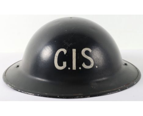 WW2 British Home Front Steel Helmet, black painted helmet shell with crudely painted in white to the centre “G.I.S.” (Gas Ide