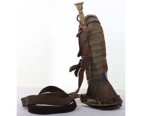 WW1 German Saxon Battle Damaged Field Bugle, an evocative battle damaged Saxon bugle, wrapped in original cloth, complete wit