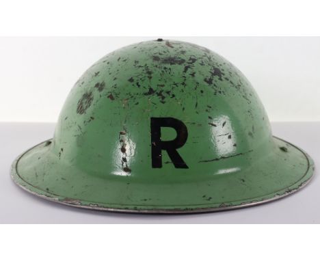 WW2 British Home Front Rescue Party Steel Helmet, interesting example which has black “R” to the centre of one side and the e