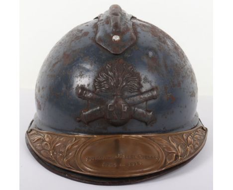 WW1 French Artillery Adrian Pattern Steel Combat Helmet, good example of a standard M-15 Adrian pattern combat helmet retaini