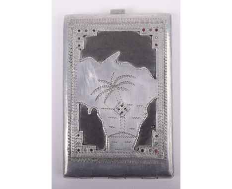 Third Reich Afrika Korps POW’s Cigarette Case, fine typical North African made cigarette case made in alloy with image of the