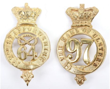 2x Pre Territorial Victorian Glengarry Badges, being brass examples for the 64th 2nd Staffordshire and the 97th The Earl of U