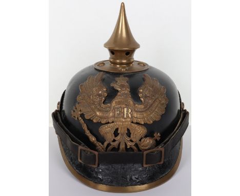 WW1 German Prussian Other Ranks Pickelhaube, being a standard leather bodied enlisted mans helmet with brass Prussian helmet 