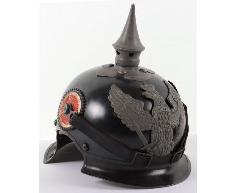 WW1 1915 Jager Zu Pferde Enlisted Ranks Pickelhaube / Helmet, blued steel body helmet with the regulations field grey other r