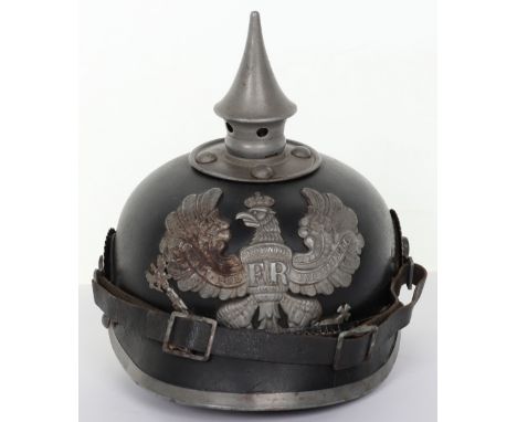 WW1 German Prussian M-15 Regimentally Marked Pickelhaube, good example of a standard M-15 pattern Prussian pickelhaube with t
