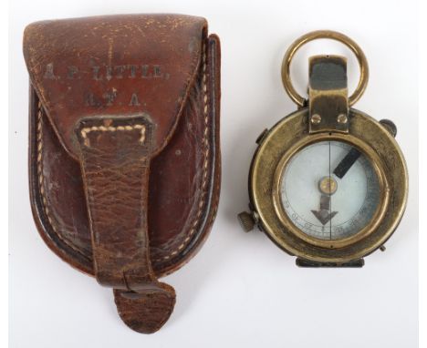 Great War Period Compass, un-dated blackened brass cased example which is housed in the original brown leather sam browne hol