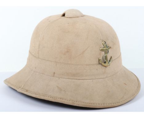 WW2 Free French Naval Sun Helmet, interesting example of a British made tropical cloth covered sun helmet with brass French n