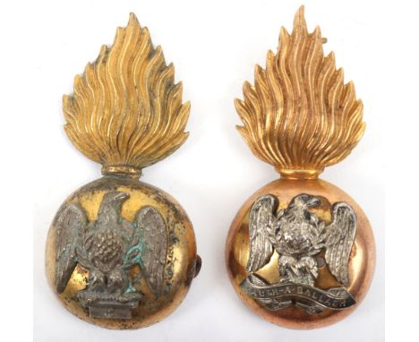 2x Royal Irish Fusiliers Officers Fur Cap Grenades, both in need of restoration as both lack fittings. Still scarce badges ho