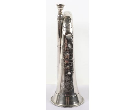 2nd Battalion East Lancashire Regiment Hong Kong 1936 Presentation Bugle, fine nickel plated bugle with presentation inscript