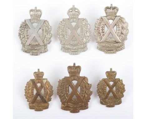Selection of Scottish Horse Other Ranks Badges, including 4 cap badges and pair of collars, various types and periods. All ge