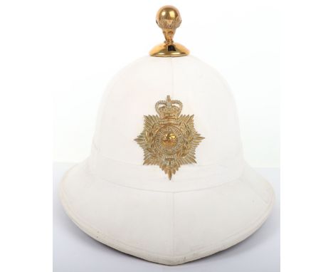 EIIR Royal Marines Other Ranks Dress Helmet, white cork dress helmet with brass EIIR other ranks helmet plate and brass ball 