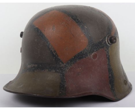 Imperial German M-17 Camouflaged Steel Combat Helmet, fine example of a standard M-17 steel combat helmet which has a bright 