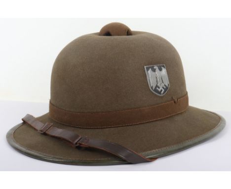 WW2 German Army Afrika Korps Pith Helmet, good example of a 2nd pattern tropical helmet in olive felt with a darker brown cen
