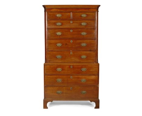 GEORGE III MAHOGANY TALLBOY CHEST-ON-CHESTLATE 18TH CENTURY the dentil moulded cornice above two short and four long graduate