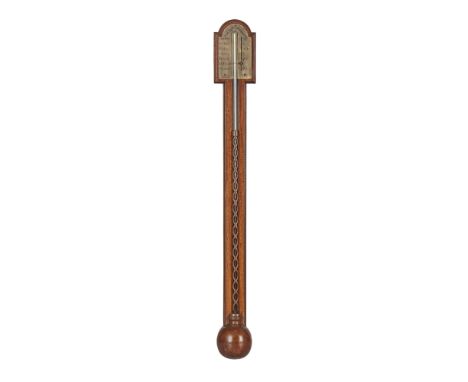 SCOTTISH MAHOGANY STICK BAROMETER, JOHN KING, ABERDEENEARLY 19TH CENTURY the arched pediment with a brass gauge inscribed JOH