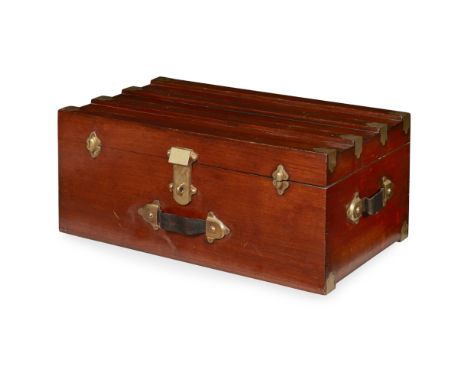LATE VICTORIAN ANGLO-INDIAN TEAK AND BRASS MOUNTED TRUNKLATE 19TH CENTURY 
