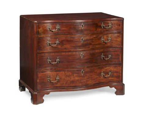 EARLY GEORGE III MAHOGANY SERPENTINE CADDY-TOP CHEST OF DRAWERSMID 18TH CENTURY the moulded edge top above four long graduate