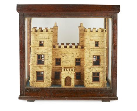 CORK MODEL OF A COUNTRY HOUSE, POSSIBLY SCOTTISHMID 19TH CENTURY in the form of a castellated twin-bay house fitted with glaz