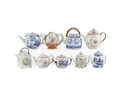 GROUP OF CHINESE PORCELAIN TEAPOTSMOST 19TH CENTURY comprising a Canton famille rose 'Cadogan' teapot; a Canton famille rose 