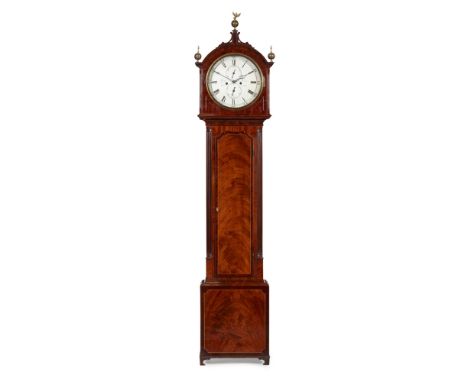 SCOTTISH LATE REGENCY MAHOGANY DRUMHEAD CLOCK, GEORGE BROWN, EDINBURGHEARLY 19TH CENTURY the circular silvered dial with Roma