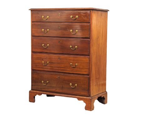 A tall good quality George III 18th Century mahogany chest of drawers, with original handles and bracket feet, circa 1760-177