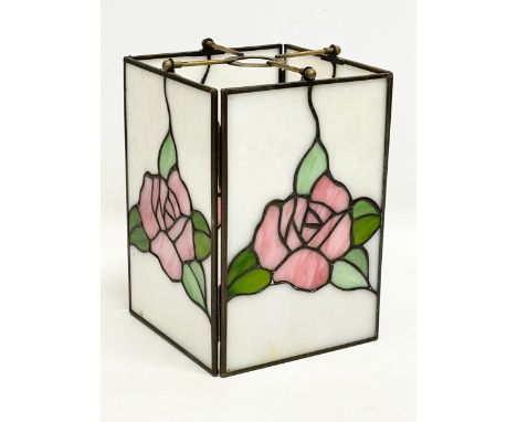 A vintage stain glass and lead light shade. 15.5x15.5x20cm 