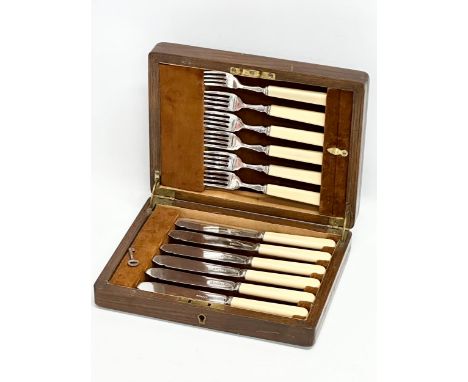 A vintage cutlery set in case. 25x19x5.5cm 