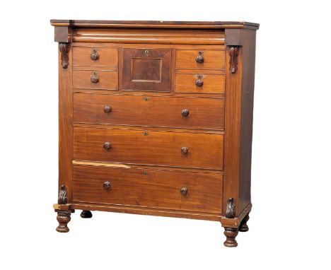 A large Victorian mahogany Scotch chest of drawers. 125.5x54x139.5cm 