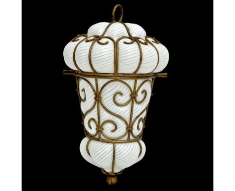 An Early/Mid 20th Century Italian Venetian brass bound bubble glass light shade. 28cm 