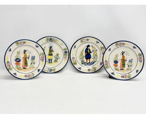 A set of 4 Late 19th/Early 20th Century French earthenware plates. Probably Quimper. 22cm 