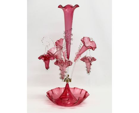 A large Victorian cranberry glass epergne. 36x60cm 