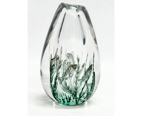 A signed ‘Fish grail’ vase designed by Edward Hald for Orrefors. 17cm 
