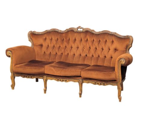 A vintage Italian 3 seater deep button back sofa. 198cm 