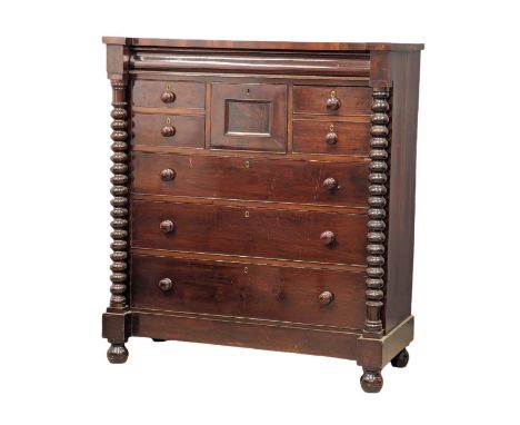 A large Victorian mahogany Scotch chest of drawers. 122x53.5x136.5cm 
