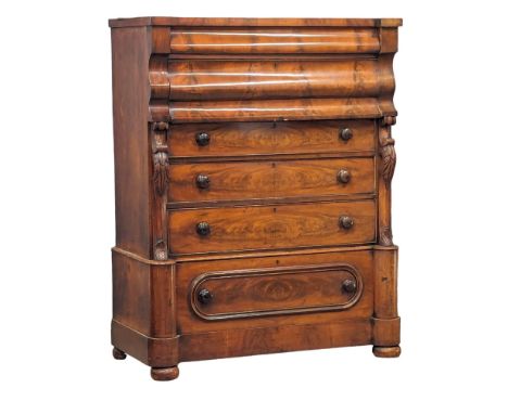 A large Victorian mahogany Scotch chest of drawers. 124x56x158.5cm 