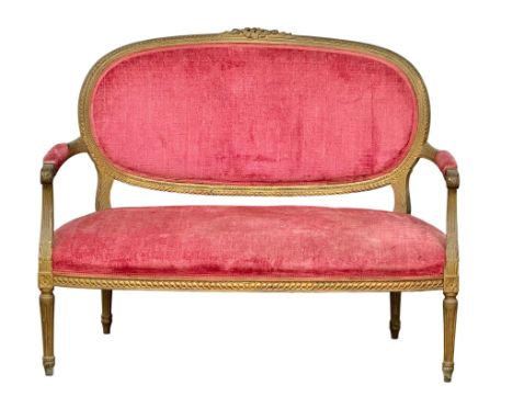 An Early 20th Century French gilt wood framed 2 seater sofa. Circa 1910-1920. 