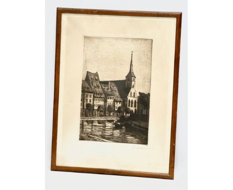 A signed etching by René Allenbach (1889-1958) dated 1918. 35x46cm 