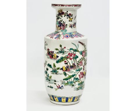 A large Late 19th/Early 20th Century Chinese Kangxi style famille rose vase. 6 character mark. 43cm 