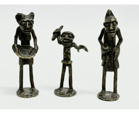 3 African bronze miniature figures. 10cm 