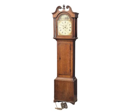 An Early 19th Century, George III, oak longcase clock with painted dial by George Hardy. With pendulum and key. 