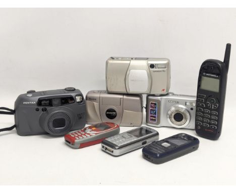 A quantity of cameras and mobile phones. Including Kodak, Olympus, Samsung, Nokia, etc 