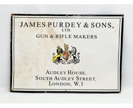 A vintage enamel sign. James Purdey &amp; Sons LTD. Gun &amp; Rifle Makers. 61x43cm 