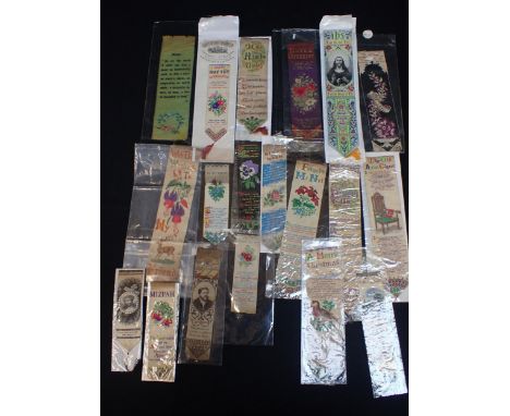 A COLLECTION OF STEVENGRAPH BOOKMARKS and similar, including  one mounted on the original Thomas Stevens, Coventry, card (som