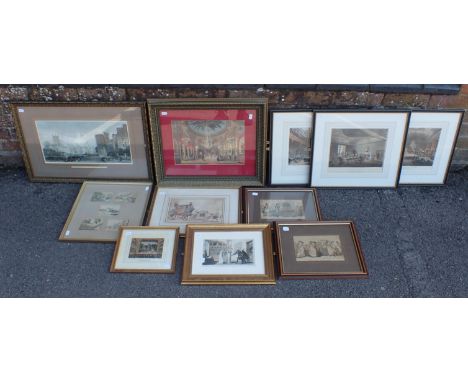 A 19th CENTURY COLOURED PRINT, LONDON TO WORCESTER MAIL COACH and other prints (11)